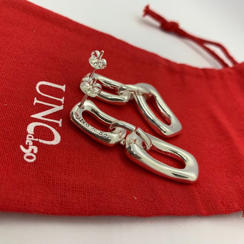 UNO de 50 Earrings DATE EARRINGS Silver Hoop Earrings Niche Jewelry Gift - Picture 5 of 9